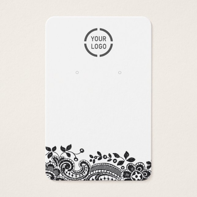 Black lace custom logo white earring display (Front)