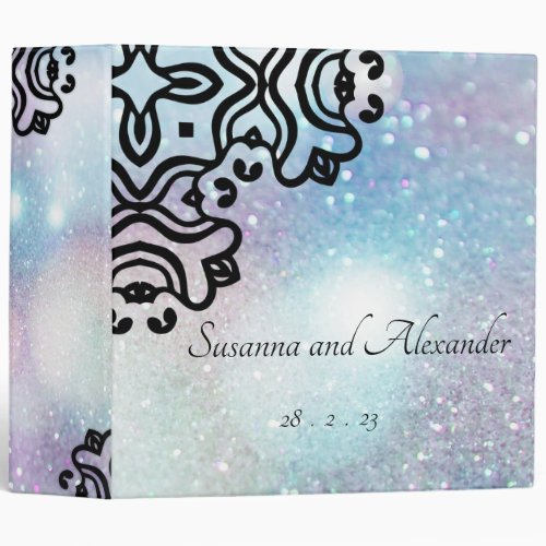 Black Lace Damask and Glitter Pastel Wedding 3 Ring Binder