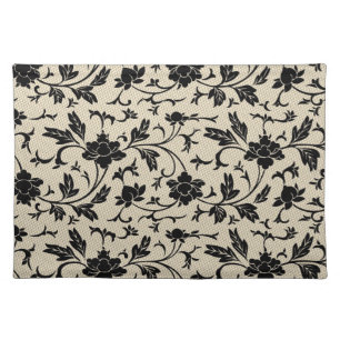Black Lace Floral Woven Cotton Placemats