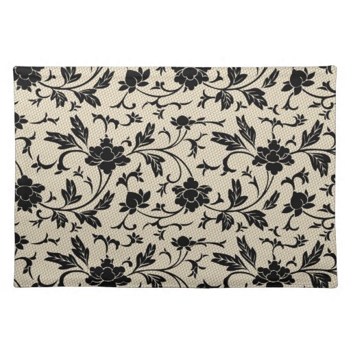 Black Lace Floral Woven Cotton Placemats | Zazzle