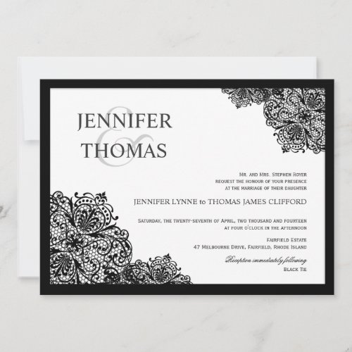 Black Lace Formal White Wedding Invitations