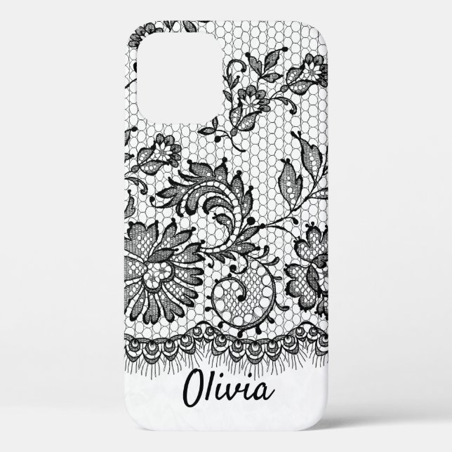 Black Lace Fringe On White Case-Mate iPhone Case (Back)