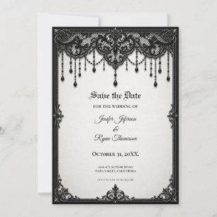 Black Lace Gothic Save the date invitation