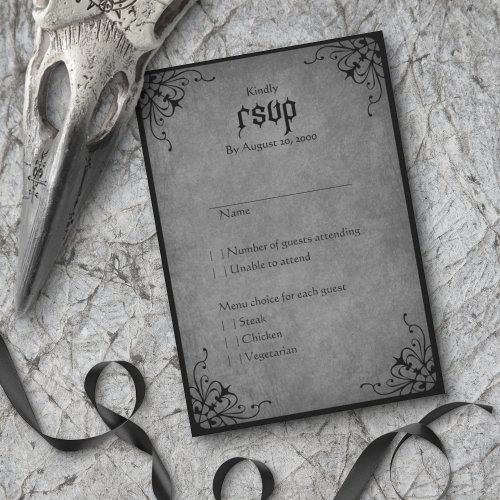 Black Lace Gothic Wedding RSVP Card