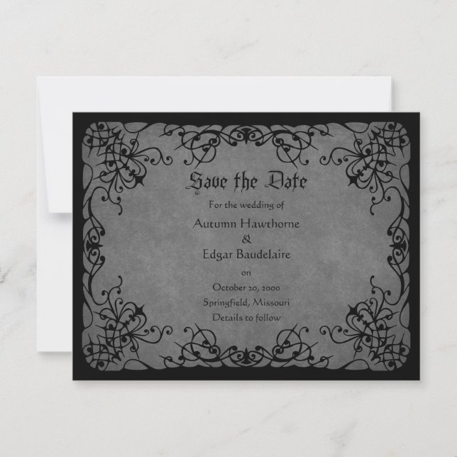 Black Lace Gothic Wedding Save The Date (Front)