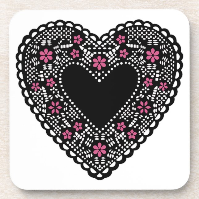 Black Lace Heart Drink Coaster (Front)