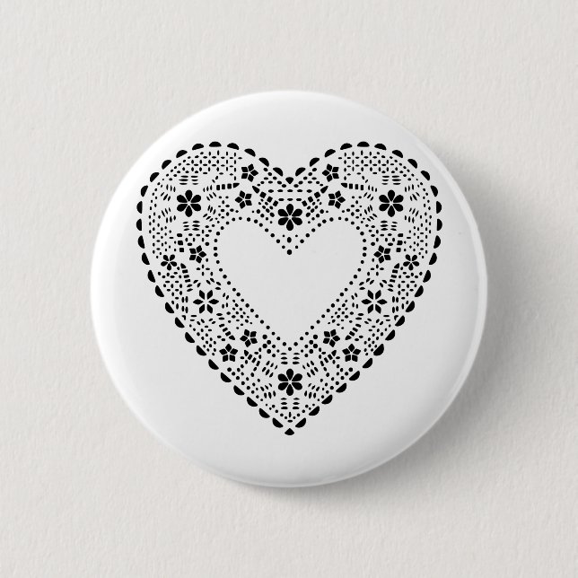 Black Lace Heart Pinback Button (Front)