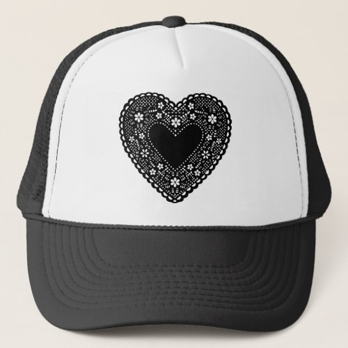 Black Lace Heart Trucker Hat