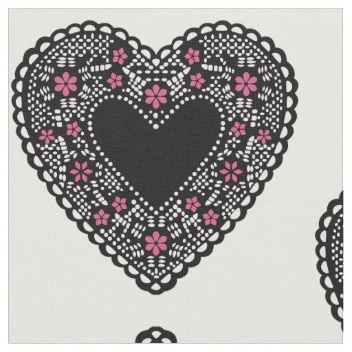 Black Lace Hearts Fabric
