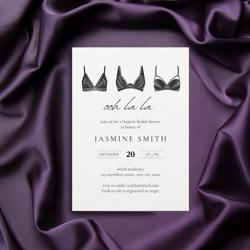 Black Lace Lingerie Bridal Shower Modern Invitatio Invitation