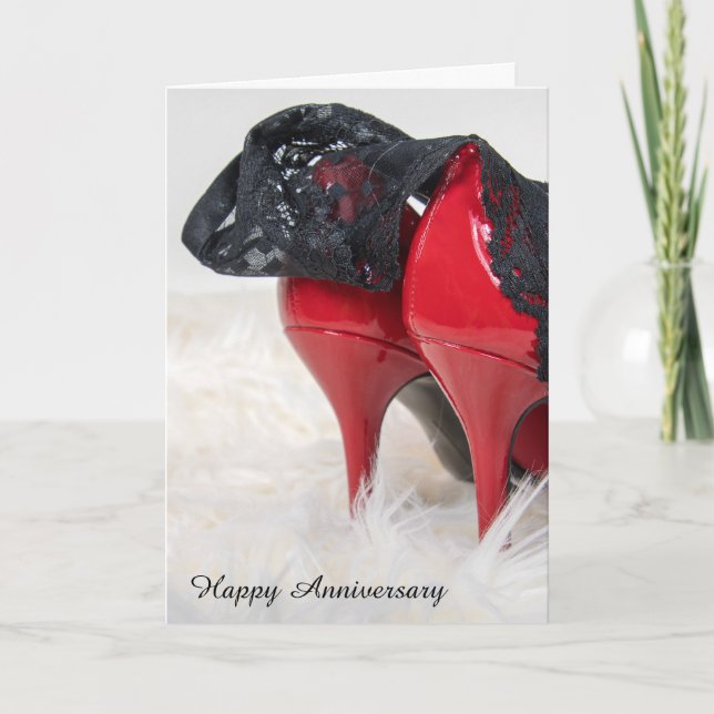 black lace lingerie on red high heels card (Front)