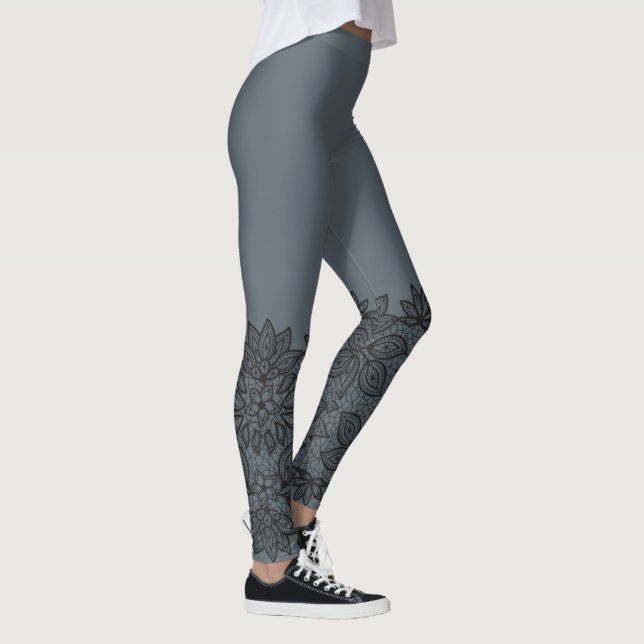 Black Lace Look Edges on Slate Leggings (Right)