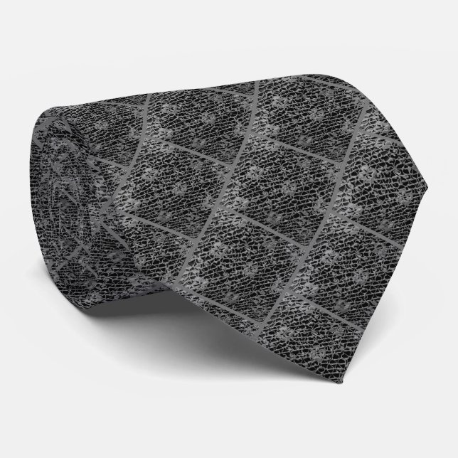 BLACK LACE-LOOK NECK TIE (Rolled)