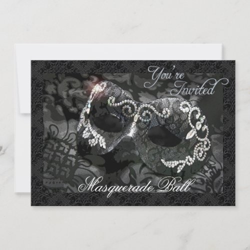 Black Lace Mask Jeweled Masquerade Ball Invitation