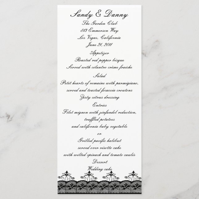Black Lace Menu Card (Front)