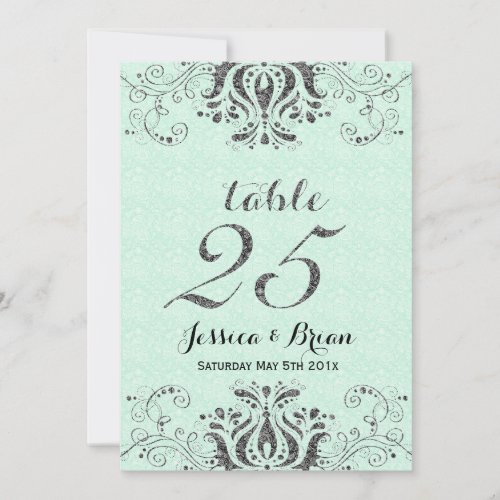 Black Lace  Mint_Green Wedding Table Number