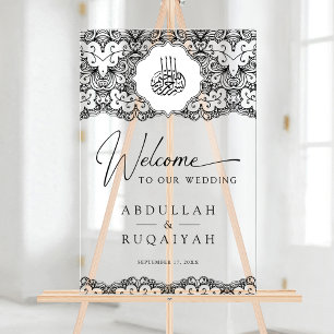 Black Lace Muslim Wedding Welcome Acrylic Sign