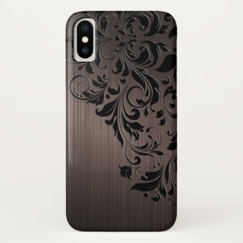 Black Lace On Brown Metallic Background iPhone X Case