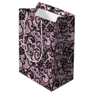 Black Lace on Pink Medium Gift Bag