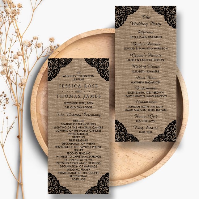 Black Lace On Rustic Burlap Wedding Program (Creator Uploaded)