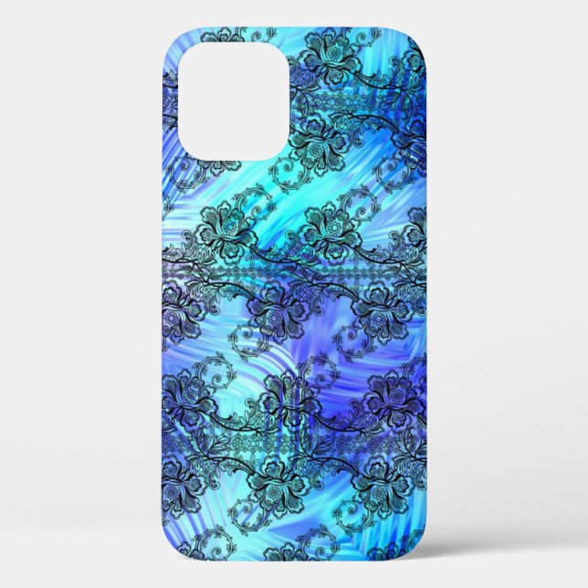 Black Lace On Soft Blue Patterned Glass Case-Mate  Case-Mate iPhone Case (Back)