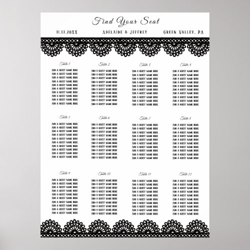 Black Lace on Soft Lavender Custom Seating Chart