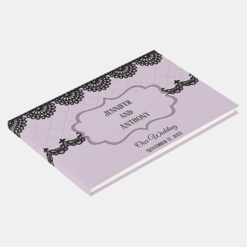 Black Lace on Soft Lavender Custom Wedding Guest Book