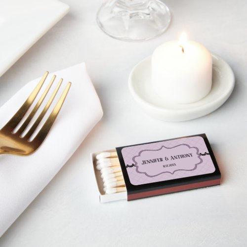 Black Lace on Soft Lavender Custom Wedding Matchboxes