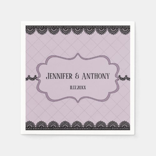 Black Lace on Soft Lavender Custom Wedding Napkins