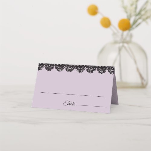 Black Lace on Soft Lavender Custom Wedding Place Card