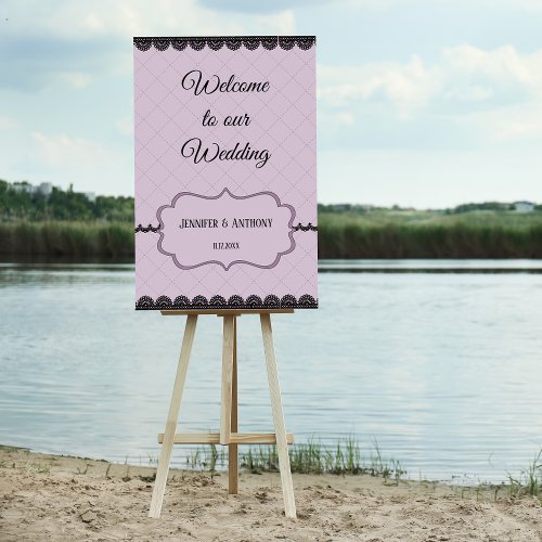 Black Lace on Soft Lavender Custom Wedding Poster