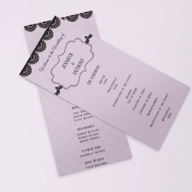 Black Lace on Soft Lavender Custom Wedding Program (Creator Uploaded)