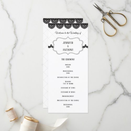 Black Lace on Soft Lavender Custom Wedding Program