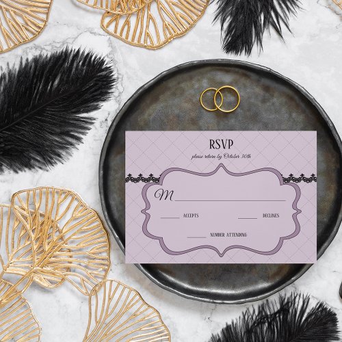 Black Lace on Soft Lavender Custom Wedding RSVP Card