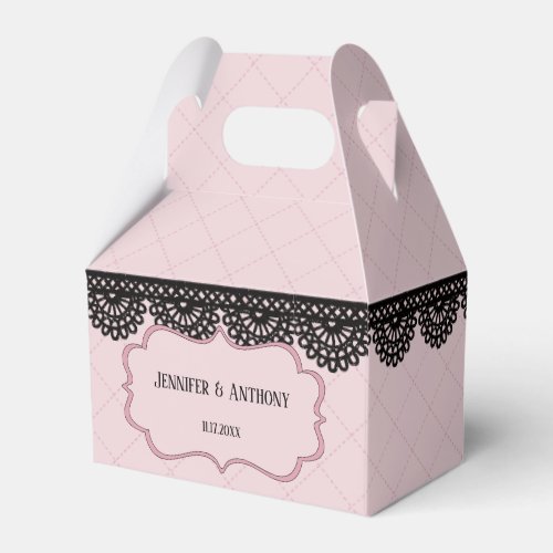 Black Lace on Soft Pink Custom Wedding Favor Boxes