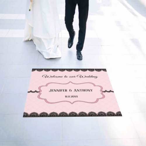 Black Lace on Soft Pink Custom Wedding Floor Decals