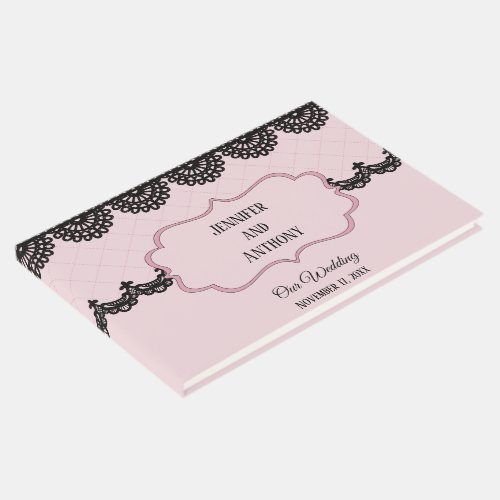 Black Lace on Soft Pink Custom Wedding Guest Book