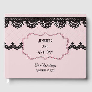 Black Lace on Soft Pink Custom Wedding Guest Book