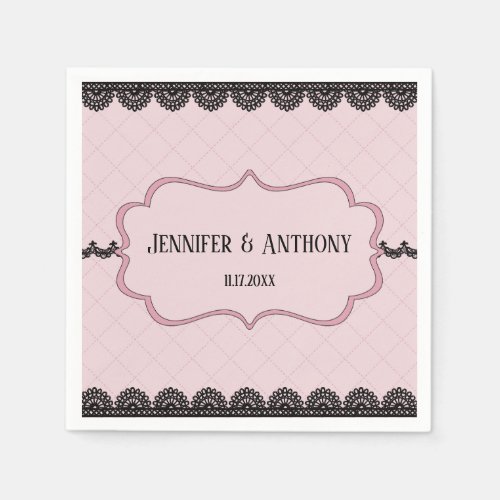 Black Lace on Soft Pink Custom Wedding Napkins