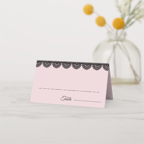 Black Lace on Soft Pink Custom Wedding Place Card