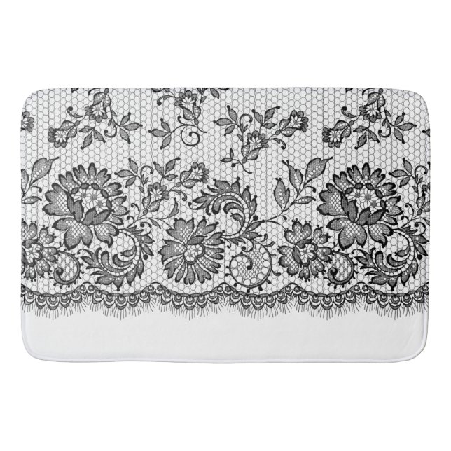 Black Lace on White Bath Mat (Front)