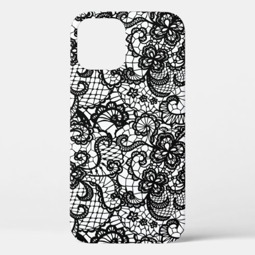 Black Lace On White iPhone 12 Case