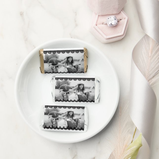 Black Lace on White Custom Photo Hershey's Miniatures (Wedding)