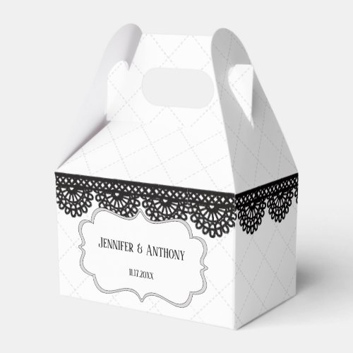 Black Lace on White Custom Wedding Favor Boxes