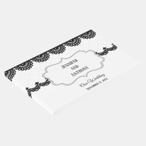 Black Lace on White Custom Wedding Guest Book