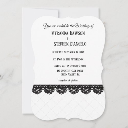 Black Lace on White Custom Wedding Invitation