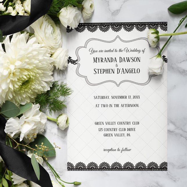 Black Lace on White Custom Wedding Invitation (Creator Uploaded)