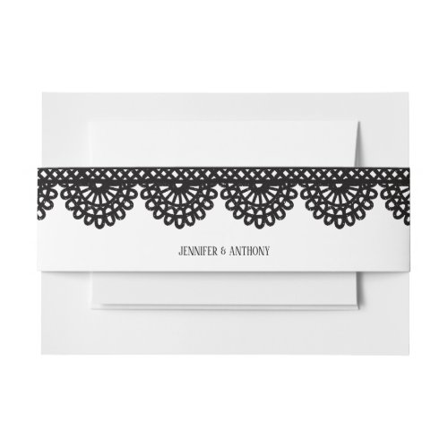 Black Lace on White Custom Wedding Invitation Belly Band