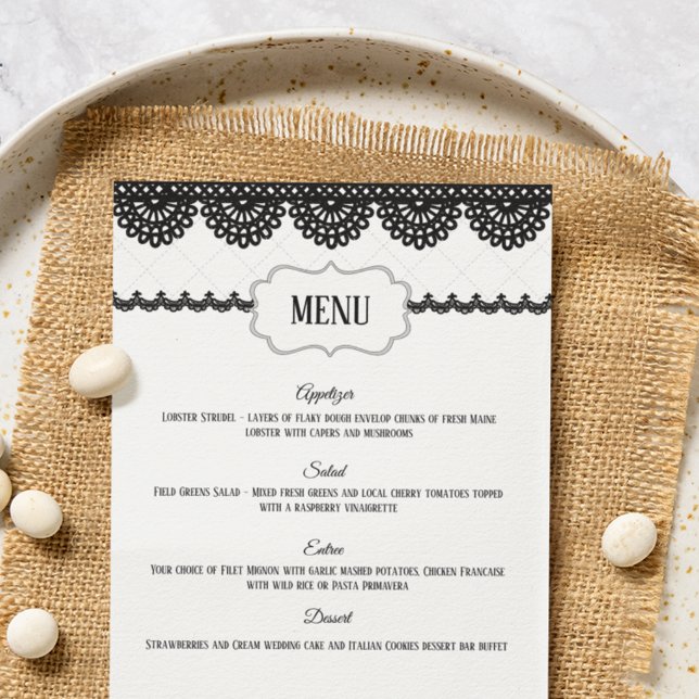 Black Lace on White Custom Wedding Menu Flyer (Creator Uploaded)