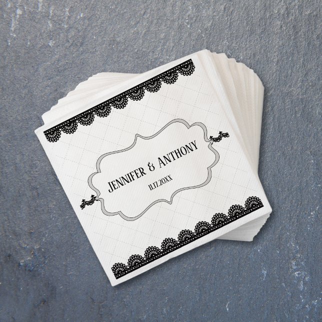 Black Lace on White Custom Wedding Napkins (Creator Uploaded)